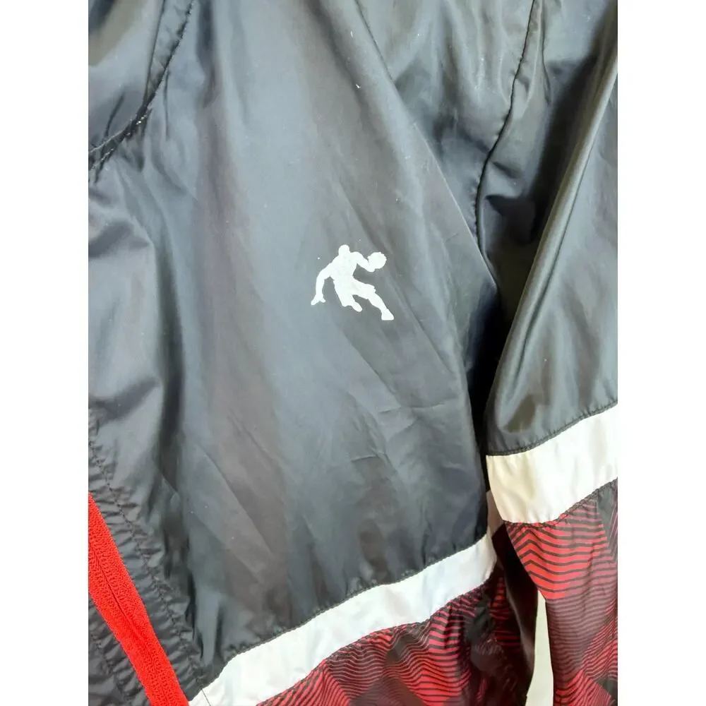 AND1 Youth Windbreaker Jacket Red Black Athletic Hooded Zip Lightweight XL 14/16